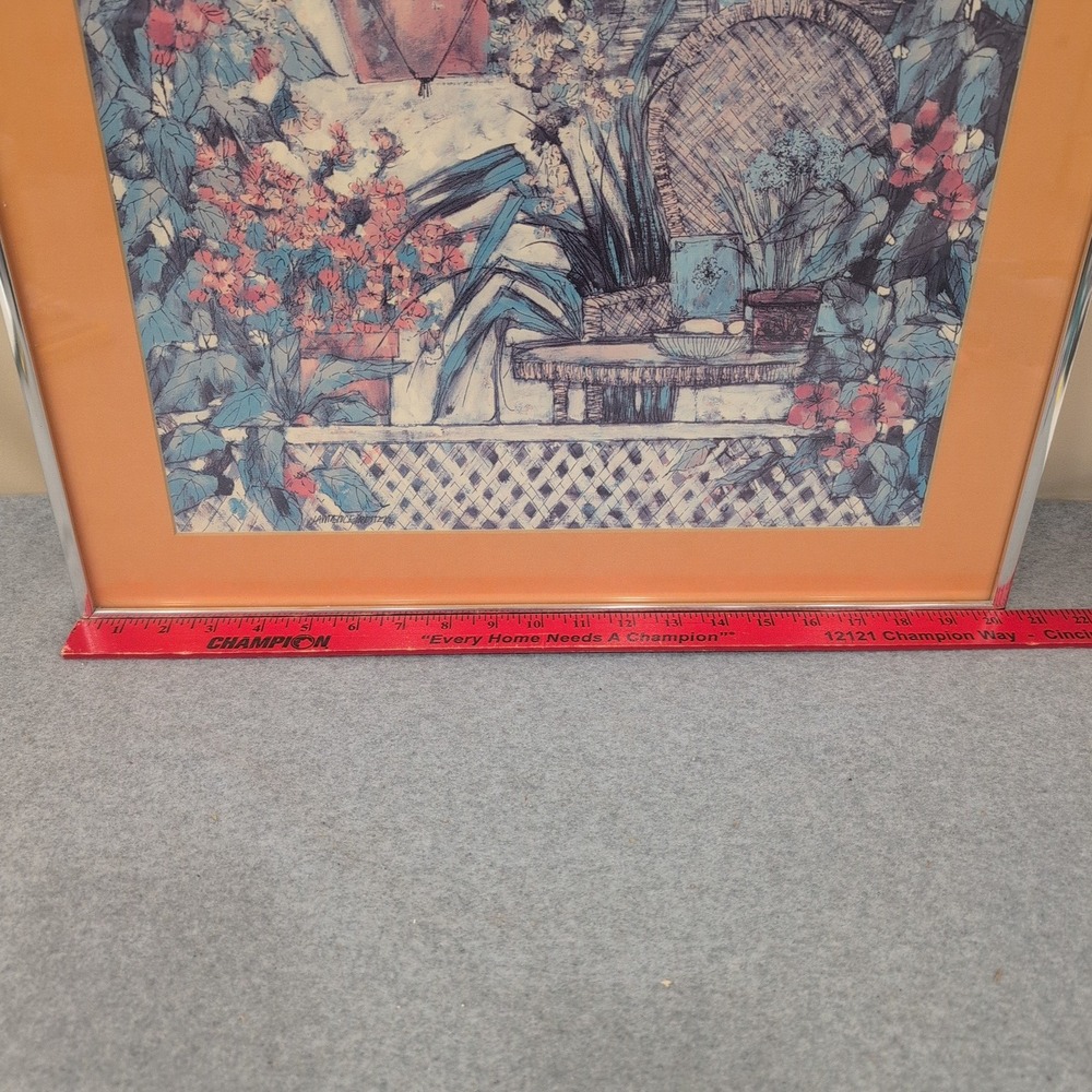 Lawrence Retten Framed Garden Floral Art Print Silver Metal Frame Peach Mat - Picture 6 of 7